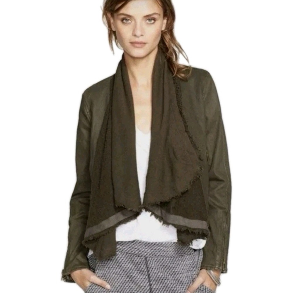 Free People Moto Jacket Womens size 0 XS Brown Draped Front Coated Denim Chic